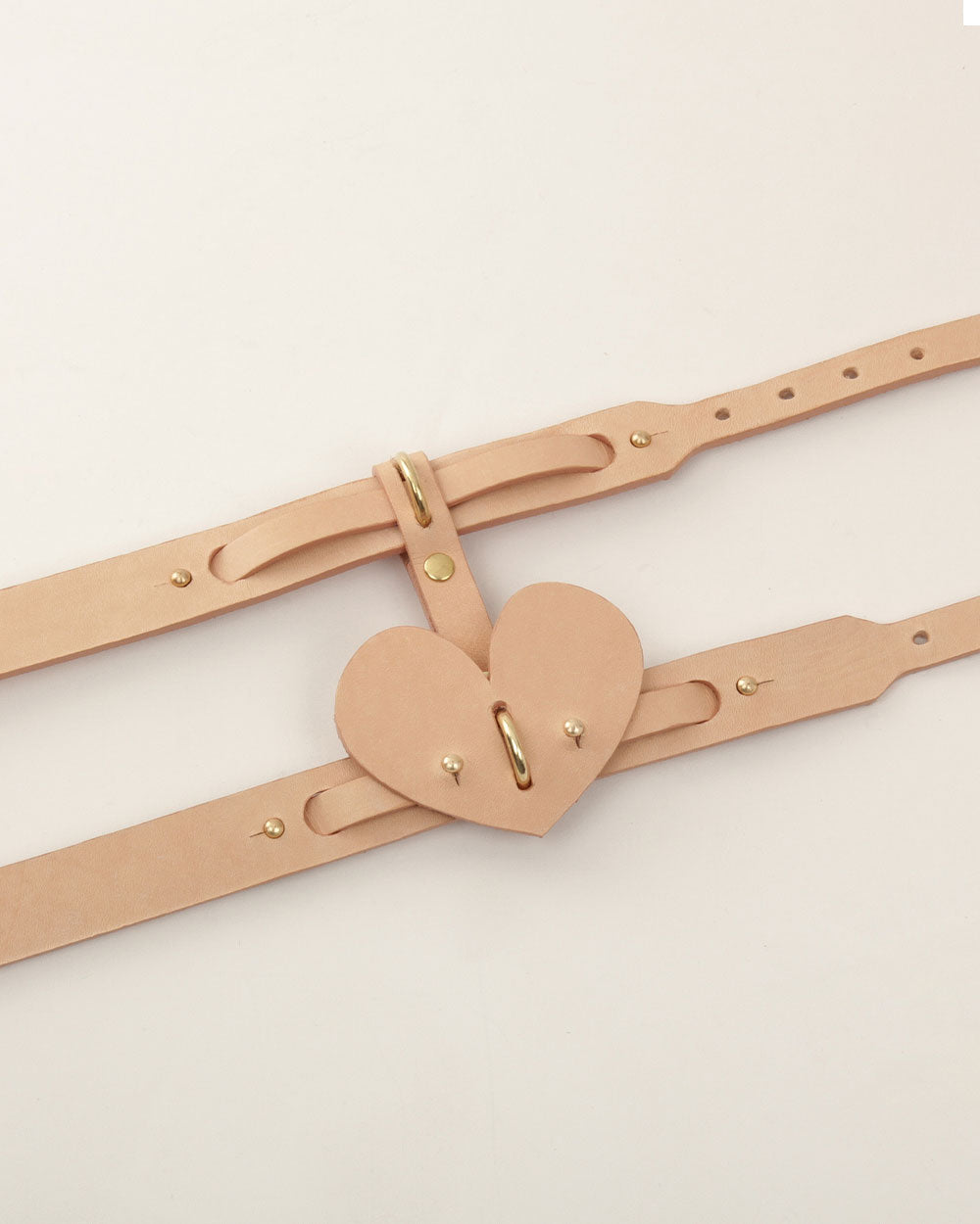 Heart dog collar or harness nude leather INDÓMITO