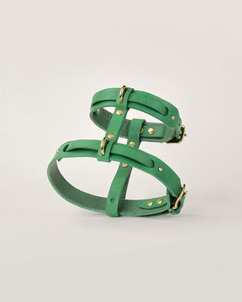 Dog harness · green leather · INDÓMITO