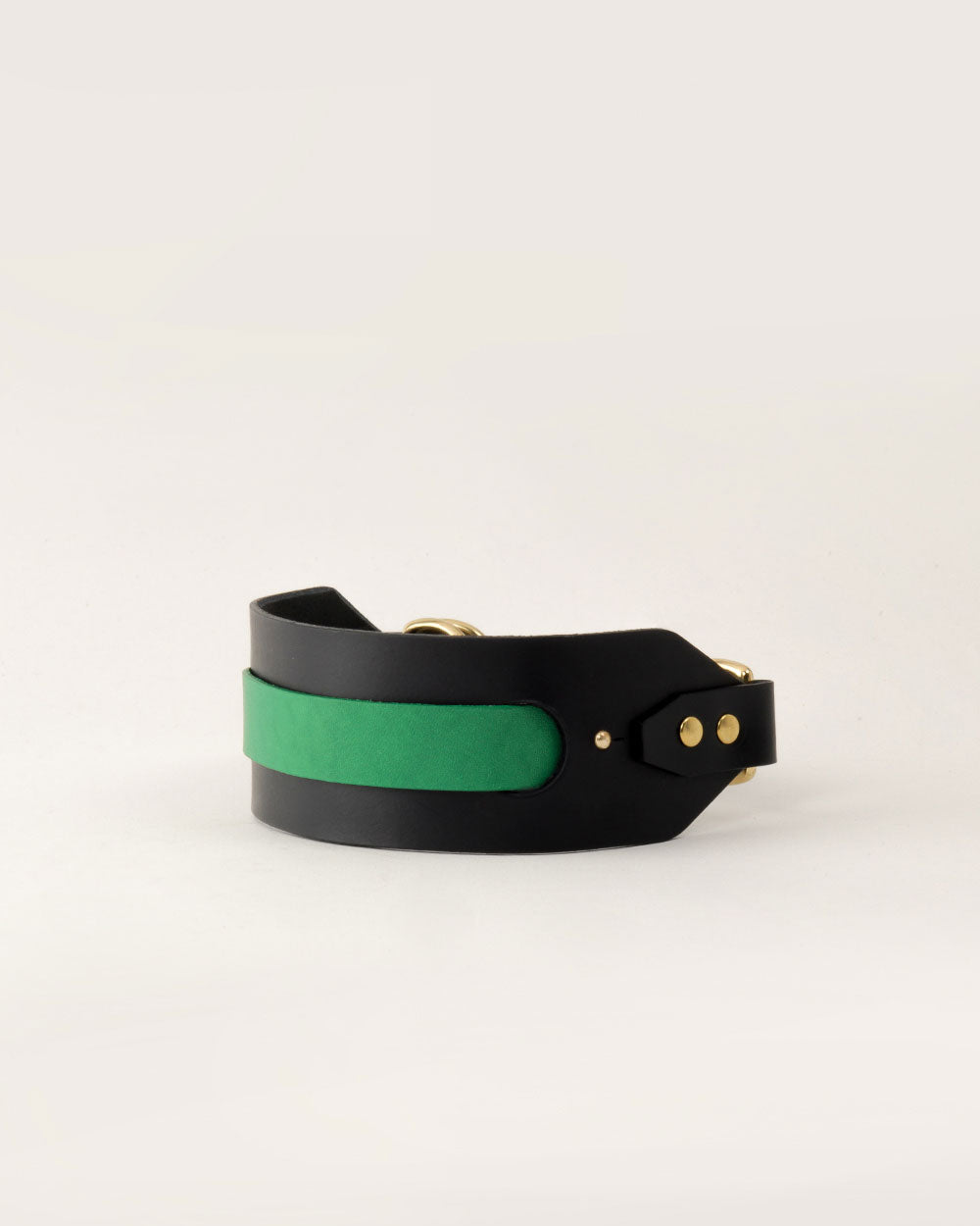 Strip greyhound dog collar green leather INDÓMITO